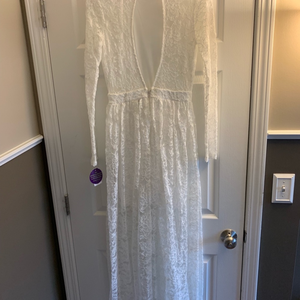 All white lace long sleeve gown